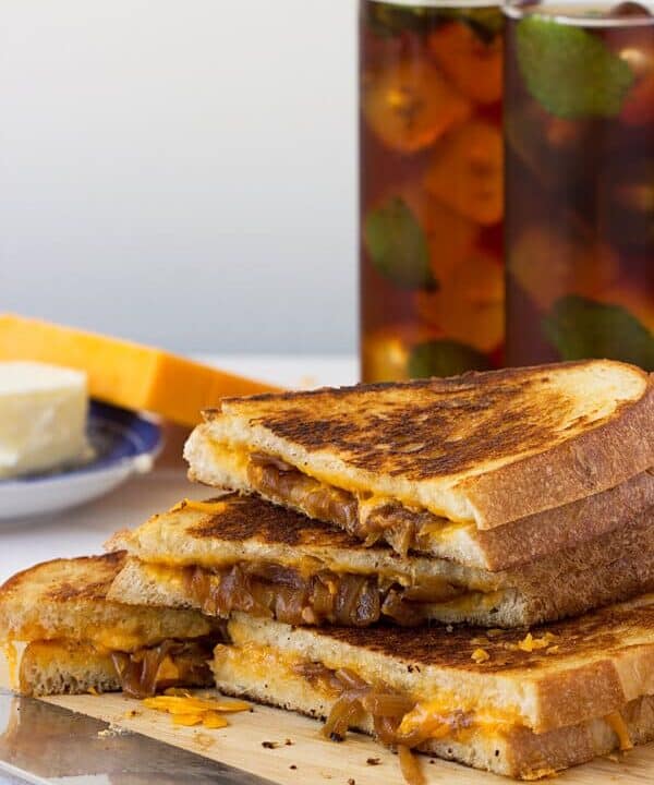 Apple Cider Vinegar Caramelized Onion Grilled Cheese and Tea