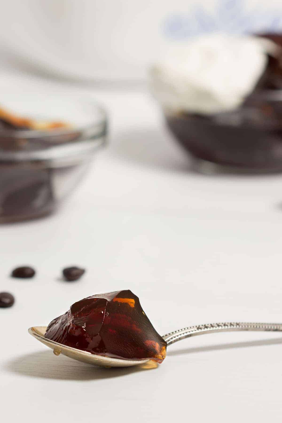 Coffee Jelly - Full flavored coffee jelly topped with slightly sweetened whipped cream is an easy dessert to make for any coffee lover. #vintagerecipe