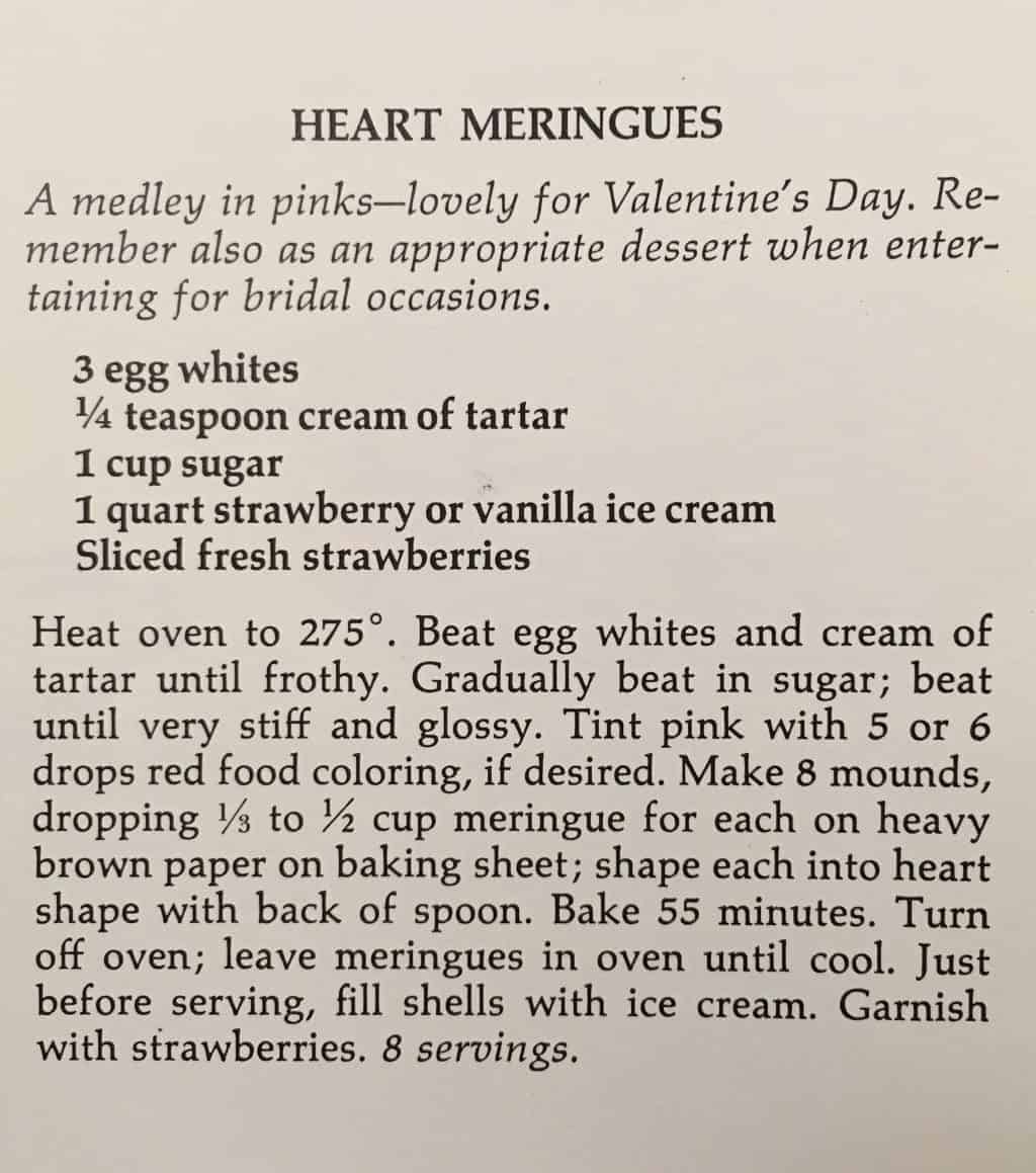 Heart Meringues - FROM 1965! This vintage recipe comes from Betty Crocker's Hostess Cookbook and is so fun! For my recreation visit www.cupofzest.com