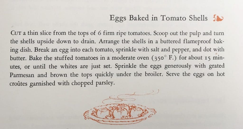 Eggs Baked in Tomato Shells - Published in 1963, this vintage recipe is from Gourmet's Menu Cookbook. You can find my version of this recipe on my retro recipe blog. - www.cupofzest.com