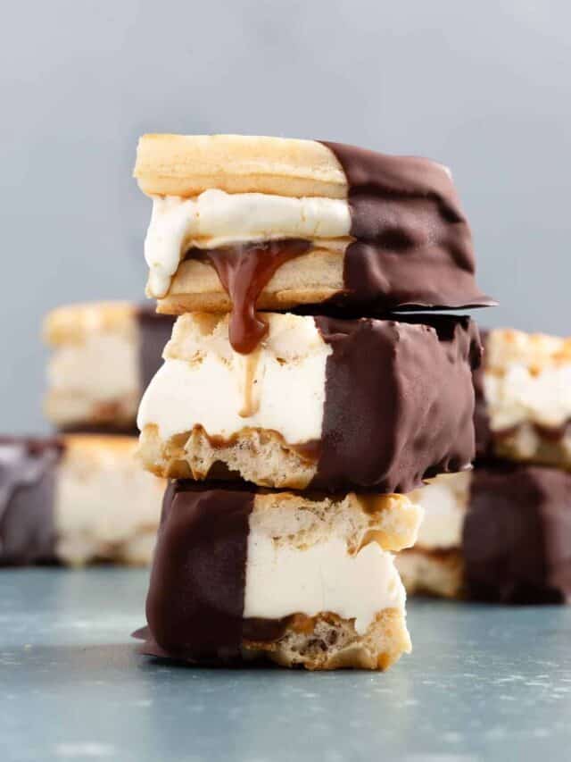 Mini Chocolate Dipped Waffle Ice Cream Sandwiches